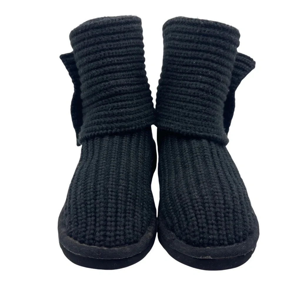UGG Cardy Knit Buttons Boots Kids Size 5 Suede Foldable Short Tall Black Cozy